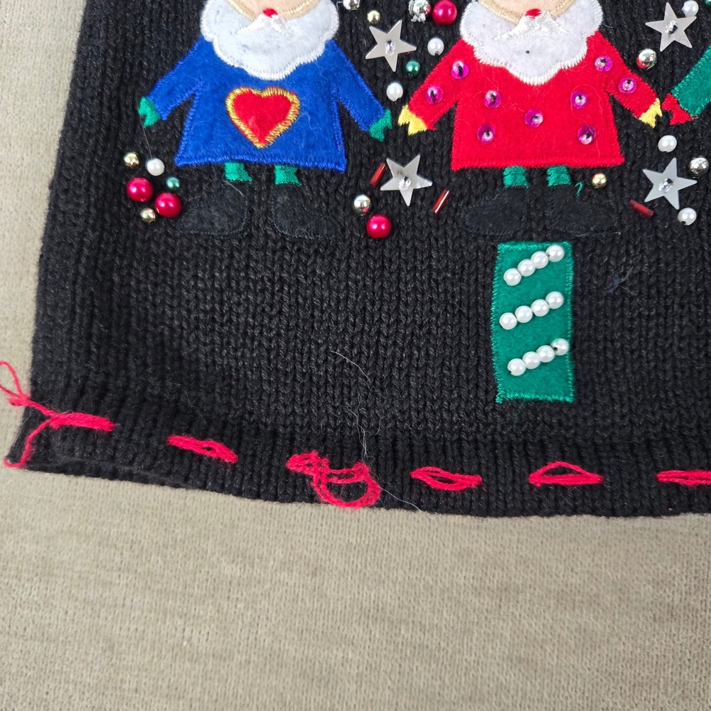Bobbie Brooks Black Christmas Sweater Vest Santa Gnomes Beaded BB3H263 Womens S - Picture 9 of 11